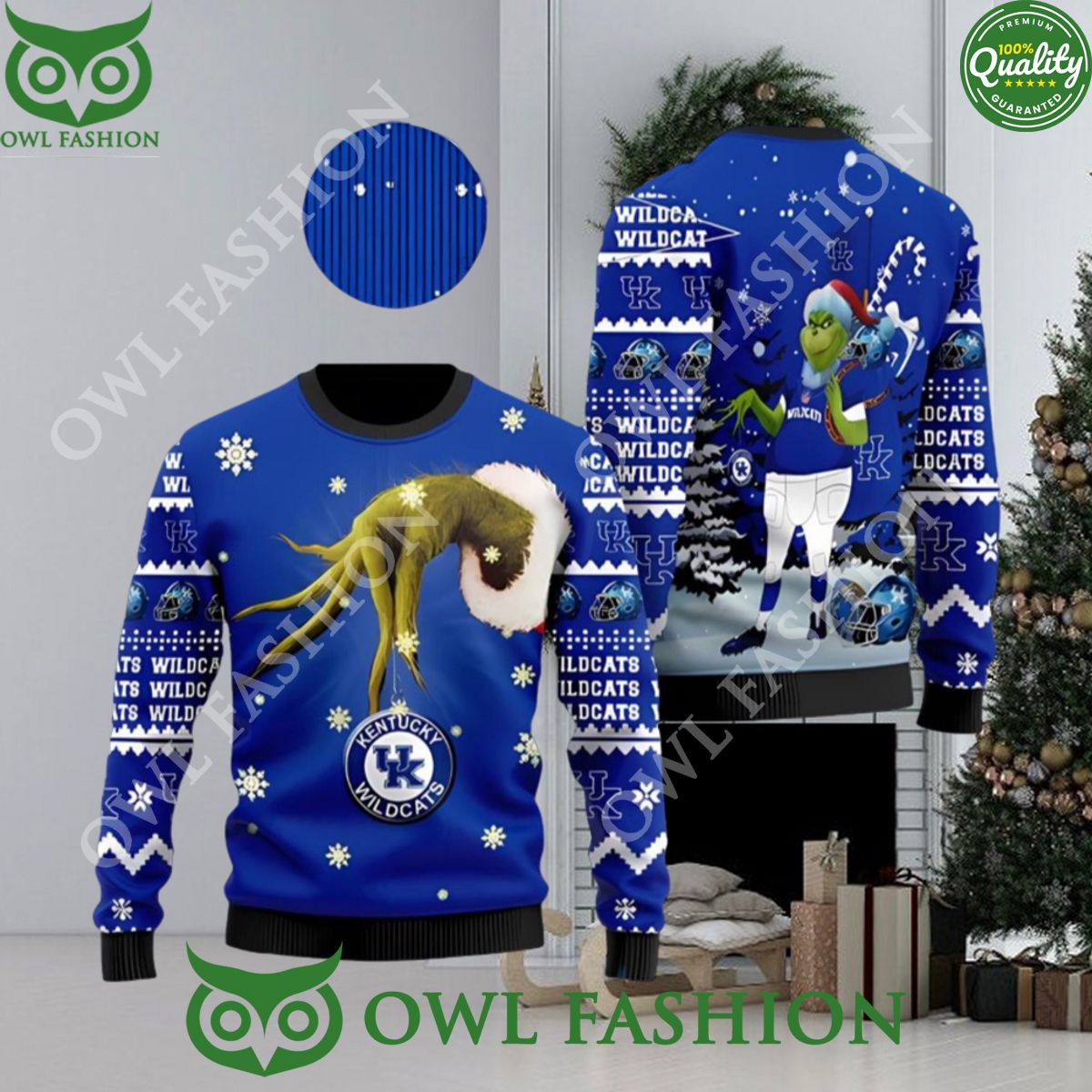 Kentucky Wildcats Team Grinch Ugly Christmas Sweater - Adult & Kids T-Shirts, Sweatshirts & Hoodies apparel design preview 1