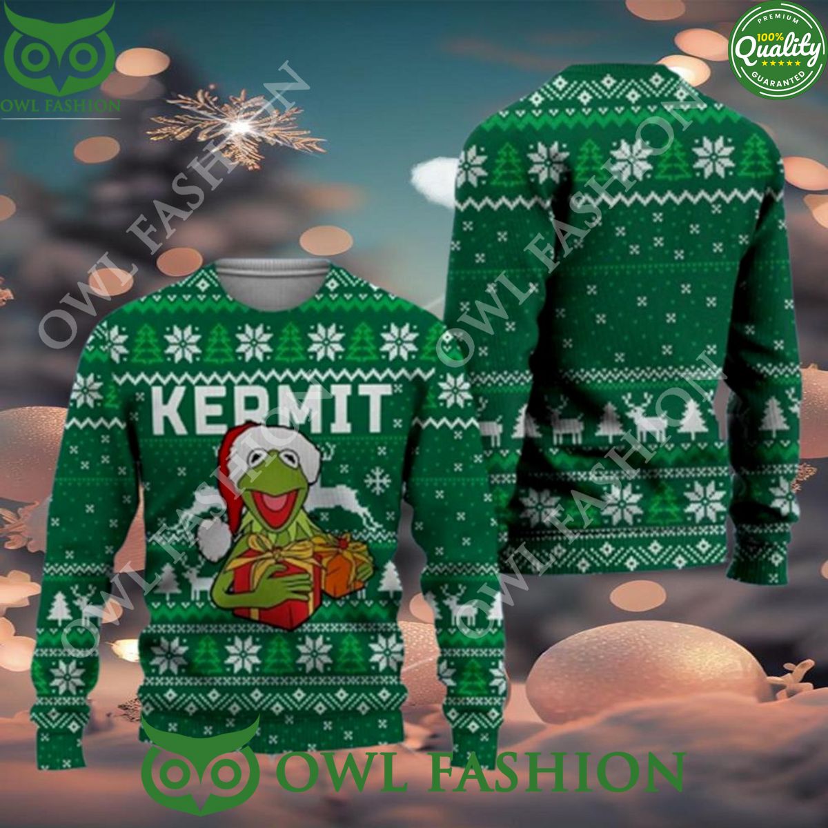 Kermit The Frog Muppet Merry Christmas Ugly Sweater - Adult & Kids T-Shirts, Sweatshirts & Hoodies apparel design preview 1