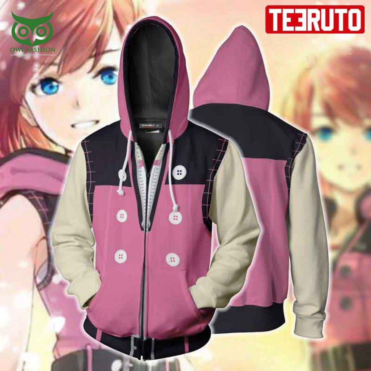 Kingdom Hearts Iii Kairi Pink Zip Up 3D - Adult & Kids T-Shirts, Sweatshirts & Hoodies apparel design preview 1