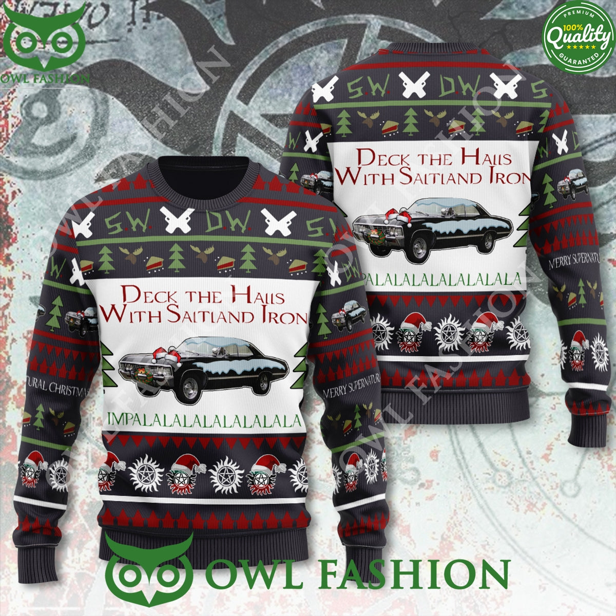 Supernatural Deck The Halls with Salt and Iron 3D - Adult & Kids T-Shirts, Sweatshirts & Hoodies apparel design preview 1