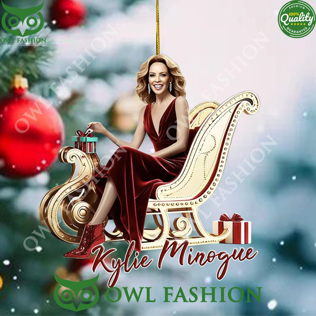 Kylie Minogue on Reindeer Sleigh Christmas Plastic - Adult & Kids T-Shirts, Sweatshirts & Hoodies apparel design preview 1