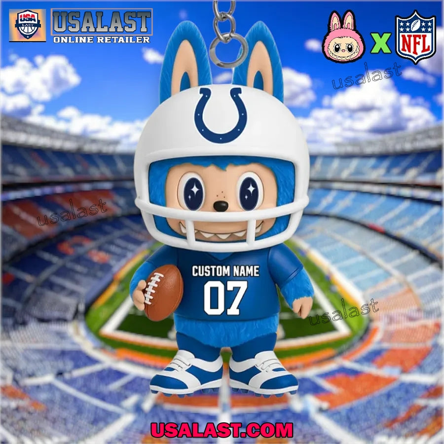 Labubu In Indianapolis Colts Custom Acrylic Keychain - Adult & Kids T-Shirts, Sweatshirts & Hoodies apparel design preview 1