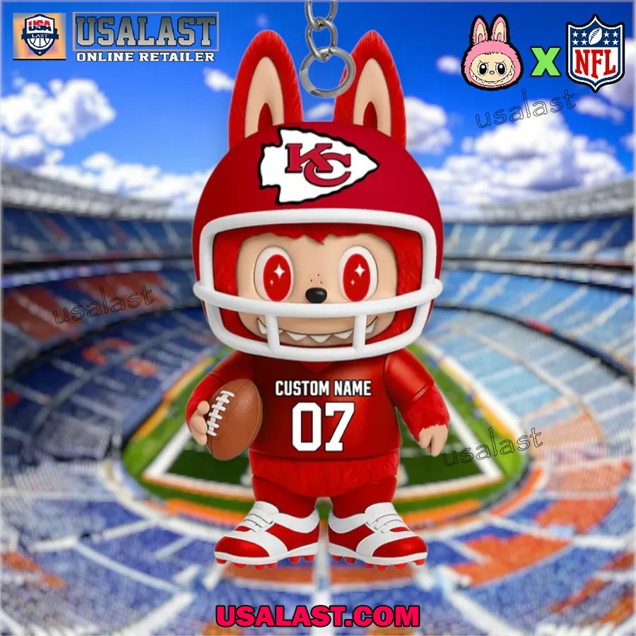 Labubu In Kansas City Chiefs Custom Acrylic Keychain - Adult & Kids T-Shirts, Sweatshirts & Hoodies apparel design preview 1