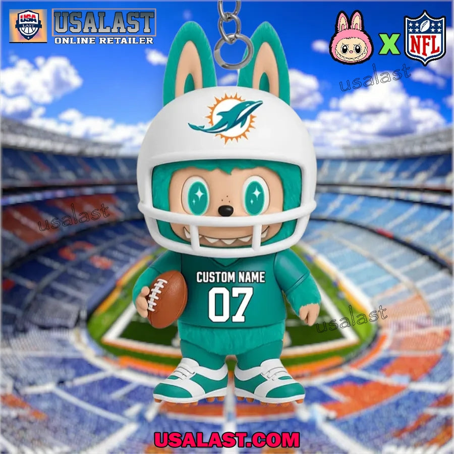 Labubu In Miami Dolphins Custom Acrylic Keychain - Adult & Kids T-Shirts, Sweatshirts & Hoodies apparel design preview 1