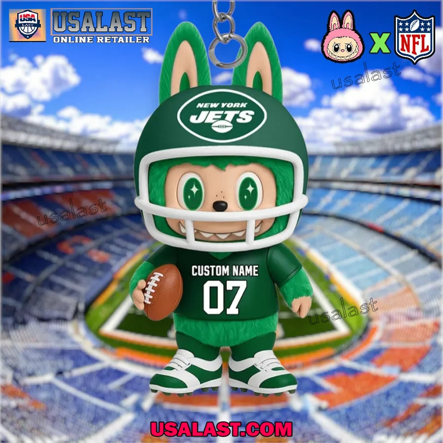 Labubu In New York Jets Custom Acrylic Keychain - Adult & Kids T-Shirts, Sweatshirts & Hoodies apparel design preview 1