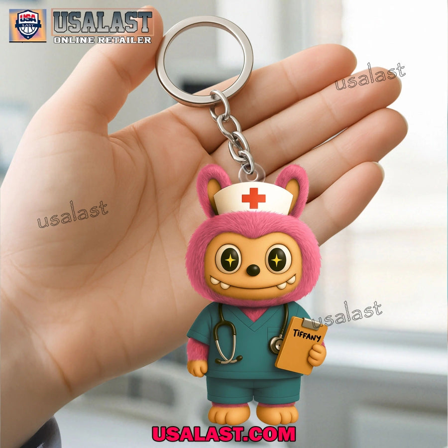 Labubu Nurse Custom Name Keychain, Hanging Ornament - Adult & Kids T-Shirts, Sweatshirts & Hoodies apparel design preview 1
