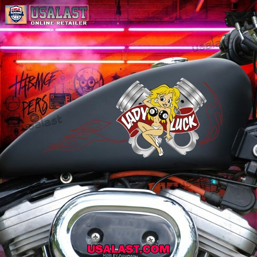 Lady Luck Girl Motorcycle Custom Text Decal - Adult & Kids T-Shirts, Sweatshirts & Hoodies apparel design preview 1