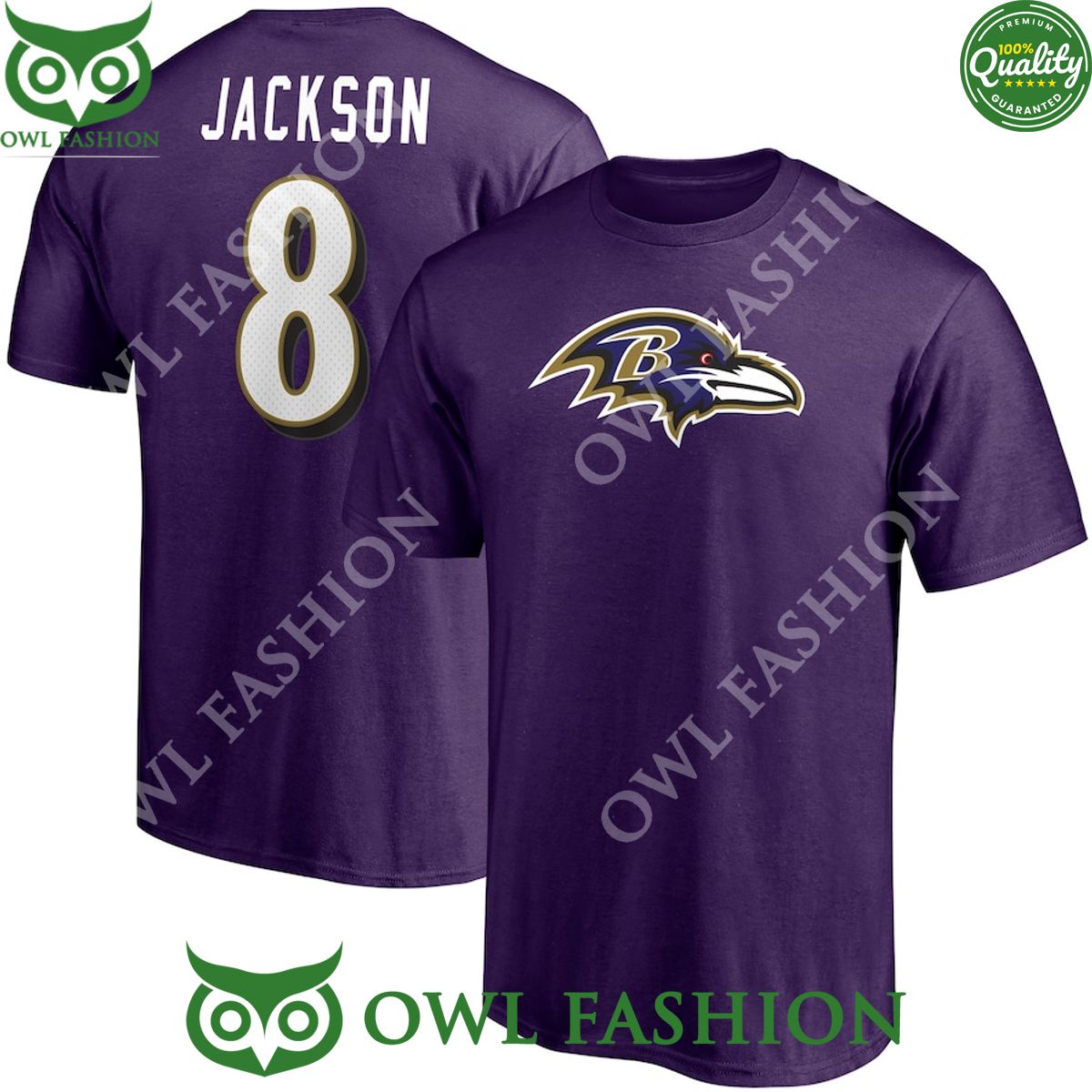 Lamar Jackson Purple Baltimore Ravens Number 8 - Adult & Kids T-Shirts, Sweatshirts & Hoodies apparel design preview 1