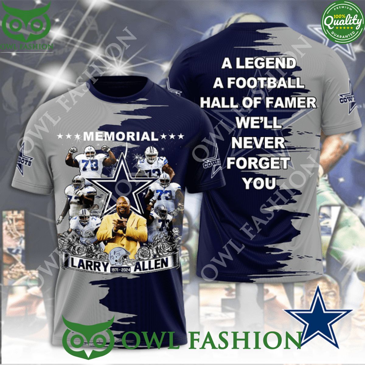 Larry Allen 1971 2024 A legend of Dallas Cowboys hall - Adult & Kids T-Shirts, Sweatshirts & Hoodies apparel design preview 1