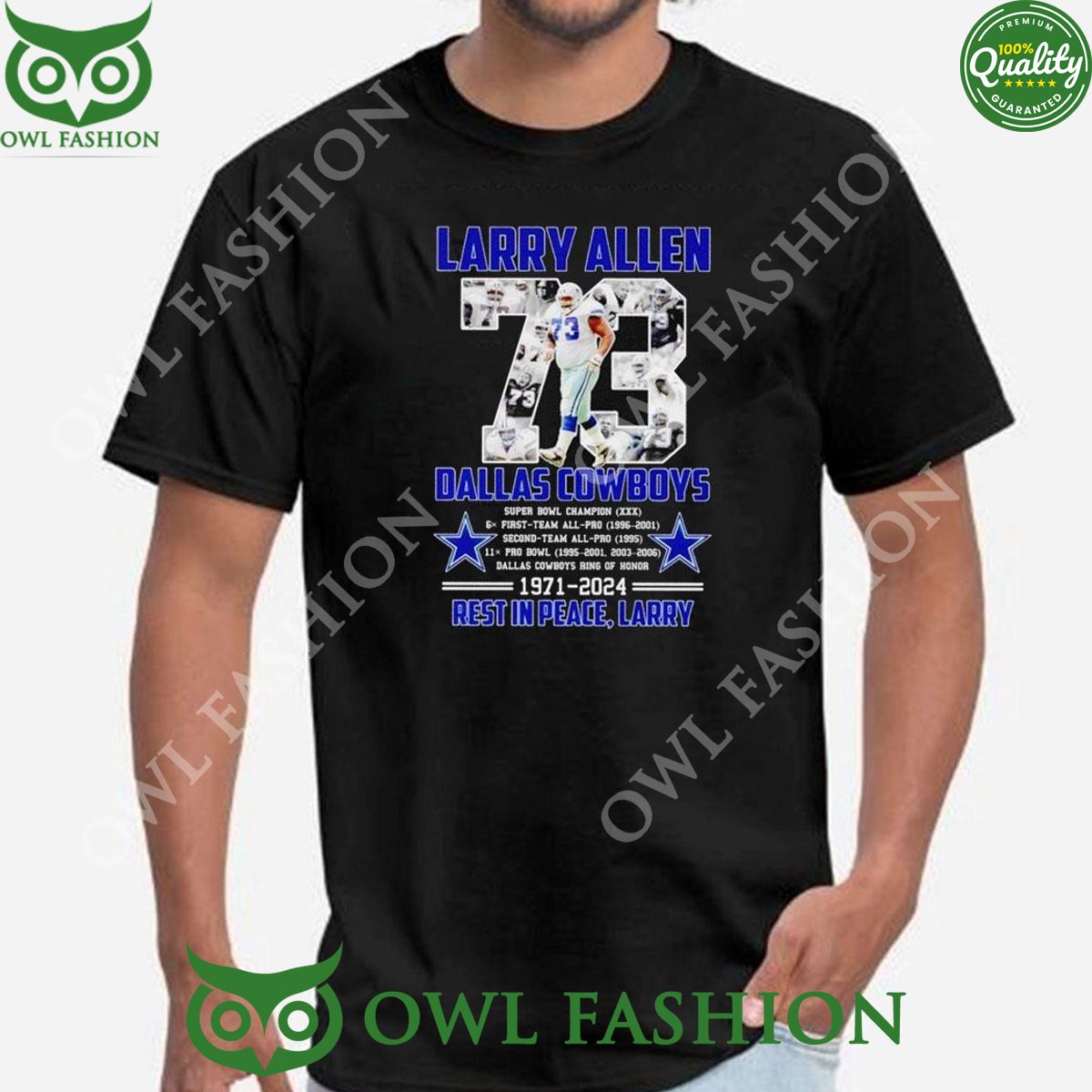 Larry Allen 73 Dallas Cowboys 1971 2024 Rest In Peace - Adult & Kids T-Shirts, Sweatshirts & Hoodies apparel design preview 1