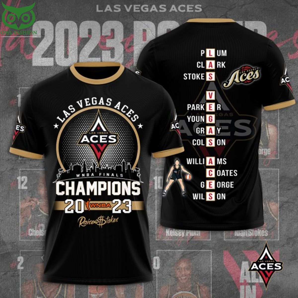 Las Vegas Aces 2023 WNBA Finals Champions 3d - Adult & Kids T-Shirts, Sweatshirts & Hoodies apparel design preview 1
