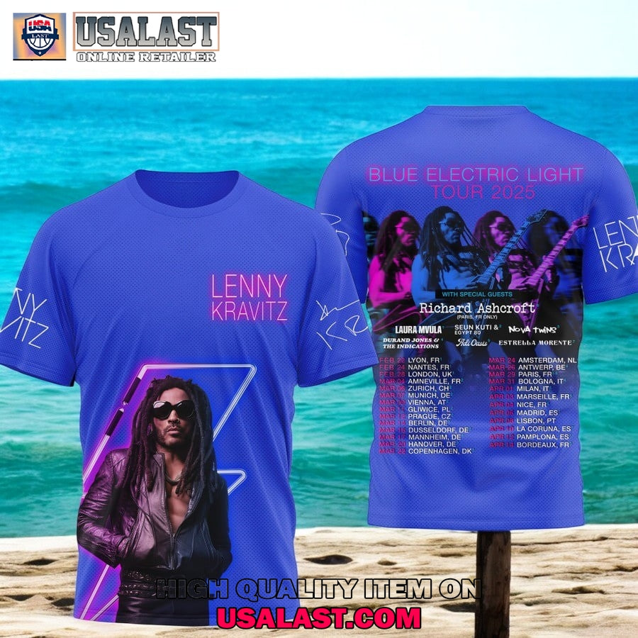 Lenny Kravitz Blue Electric Light Tour 2025 3D - Adult & Kids T-Shirts, Sweatshirts & Hoodies apparel design preview 1