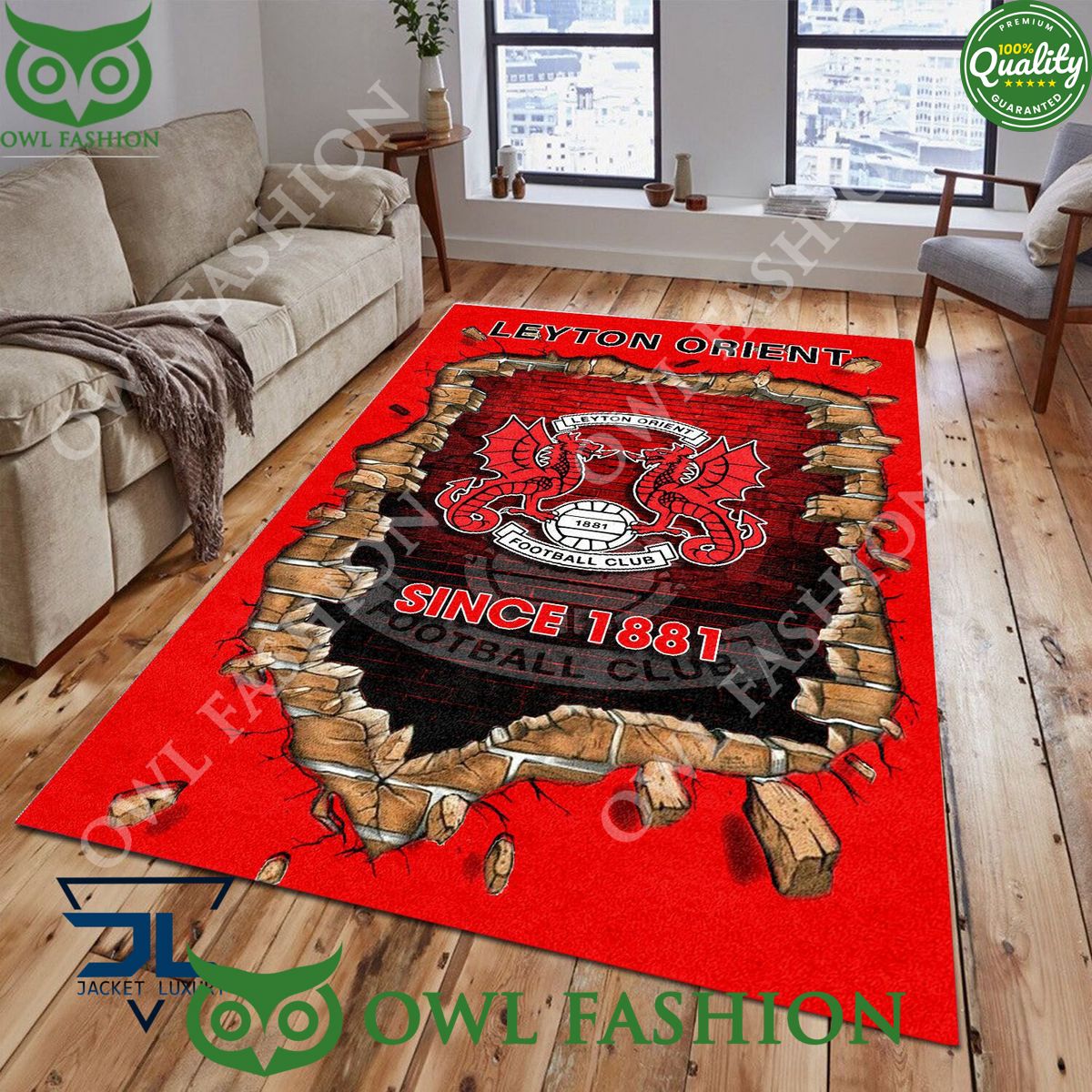 Leyton Orient 1830 League Two Living Room Rug Carpet - Adult & Kids T-Shirts, Sweatshirts & Hoodies apparel design preview 1