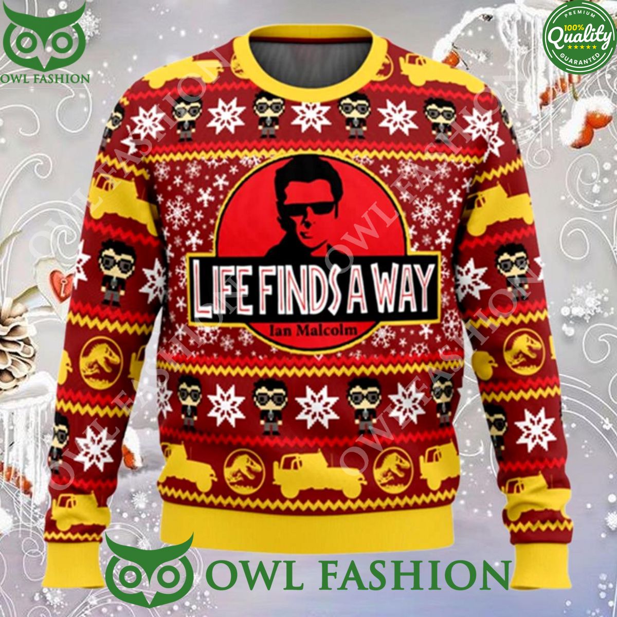 Life Finds A Way Jurassic Part Ugly Christmas Sweater - Adult & Kids T-Shirts, Sweatshirts & Hoodies apparel design preview 1