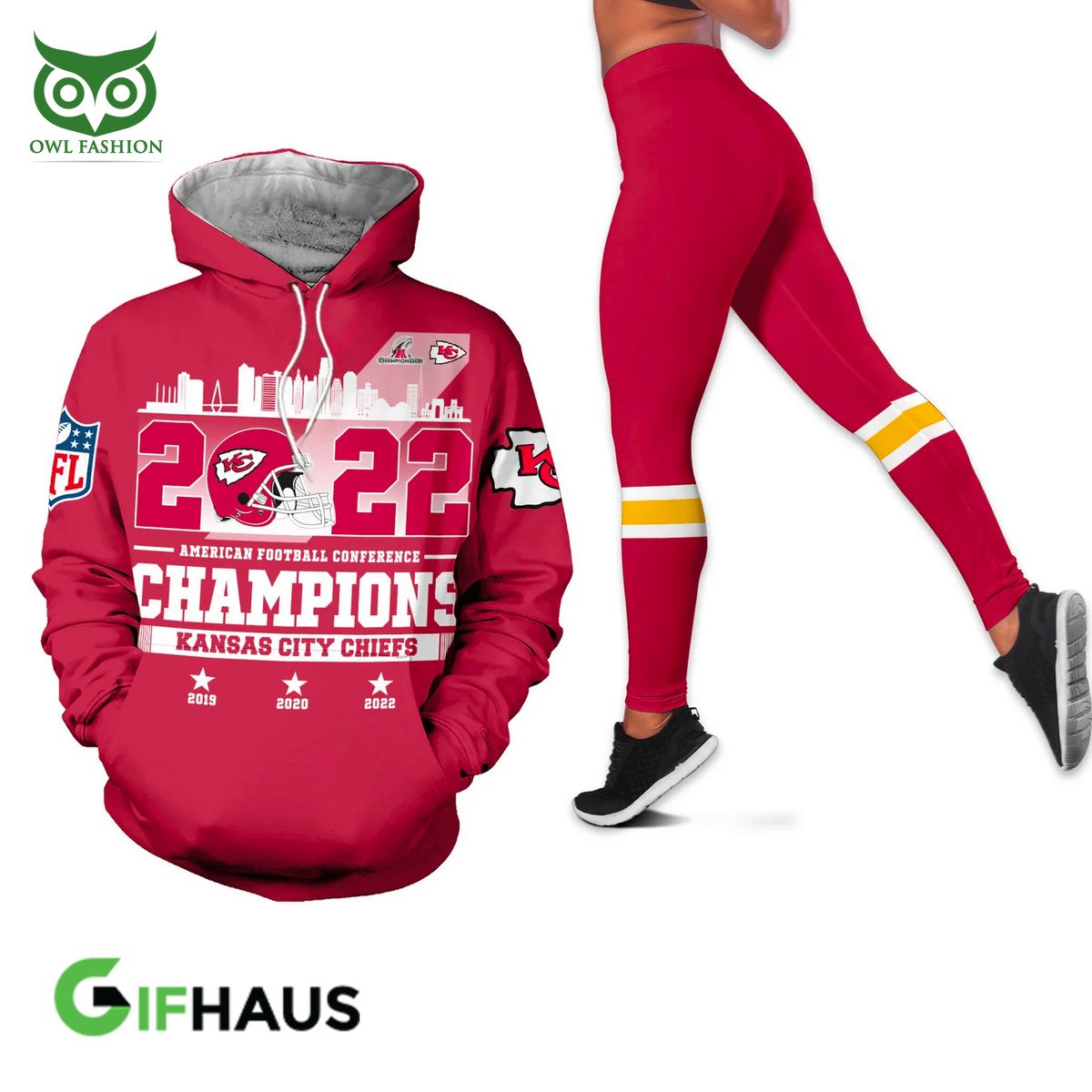 Limited Kansas City Chiefs AFC Champs 3D Leggings - Adult & Kids T-Shirts, Sweatshirts & Hoodies apparel design preview 1