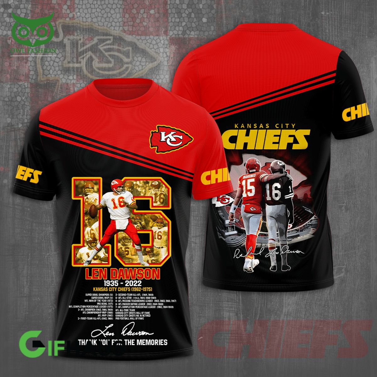 Limited Kansas City Chiefs Len Dawson 3D - Adult & Kids T-Shirts, Sweatshirts & Hoodies apparel design preview 1