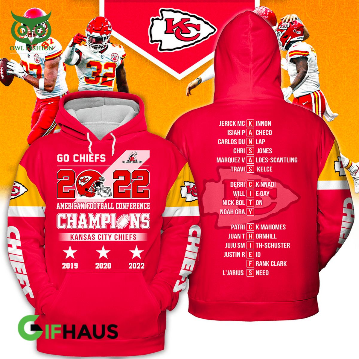 Limited Kansas City Chiefs Players List 3D - Adult & Kids T-Shirts, Sweatshirts & Hoodies apparel design preview 1