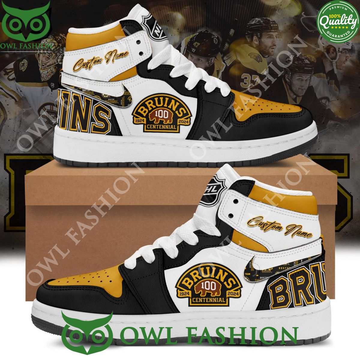 Limited NHL Boston Bruins 100 Centennial Air Jodan 1 - Adult & Kids T-Shirts, Sweatshirts & Hoodies apparel design preview 1