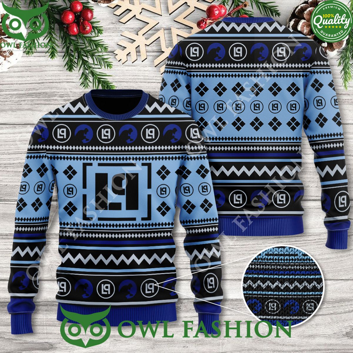 Linkin Park Black and Blue Pattern 3D Ugly Sweater - Adult & Kids T-Shirts, Sweatshirts & Hoodies apparel design preview 1