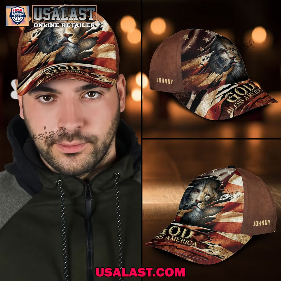 Lion Jesus Face God Bless America Custom Classic Cap - Adult & Kids T-Shirts, Sweatshirts & Hoodies apparel design preview 1