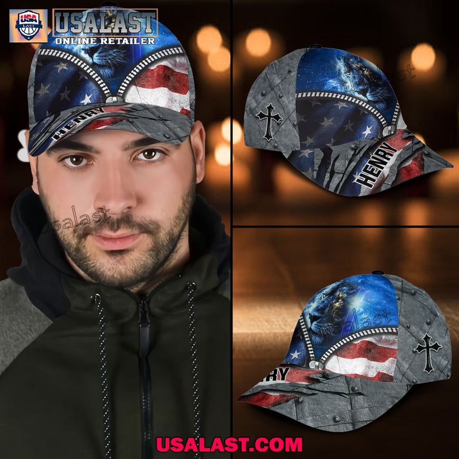 Lion Patriotic Christian Faith American Flag Custom - Adult & Kids T-Shirts, Sweatshirts & Hoodies apparel design preview 1