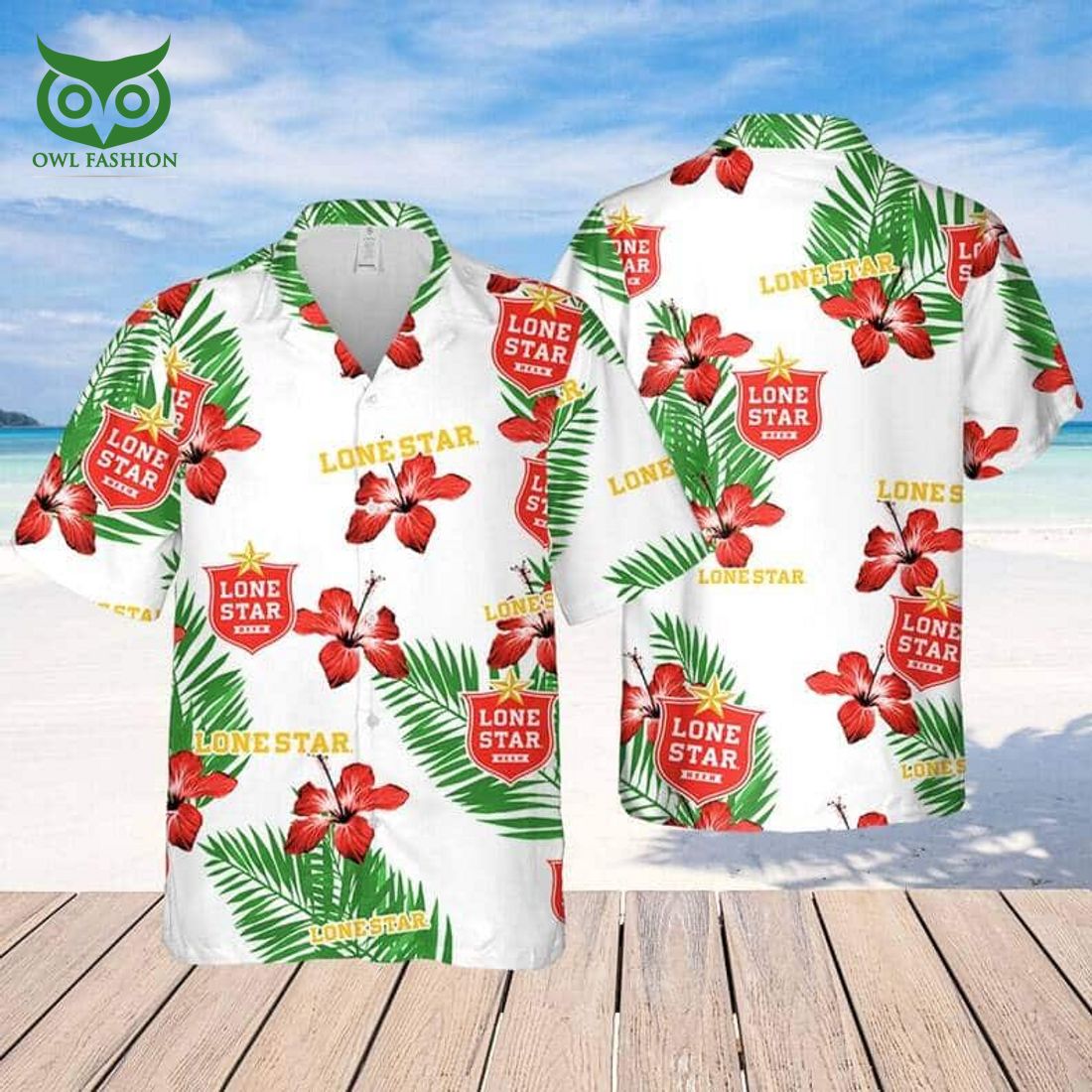 Lone Star Beer Hibiscus Flower Pattern Hawaiian - Adult & Kids T-Shirts, Sweatshirts & Hoodies apparel design preview 1
