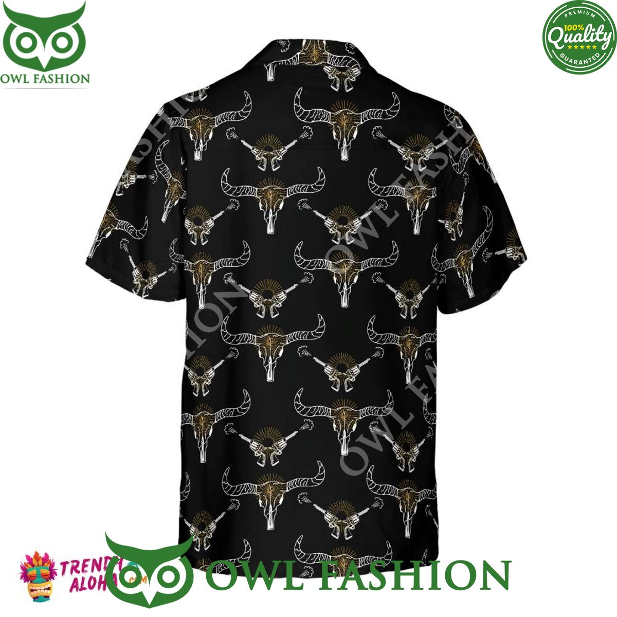 Longhorn Skull And Gun Summer Hawaiian - Adult & Kids T-Shirts, Sweatshirts & Hoodies apparel design preview 1