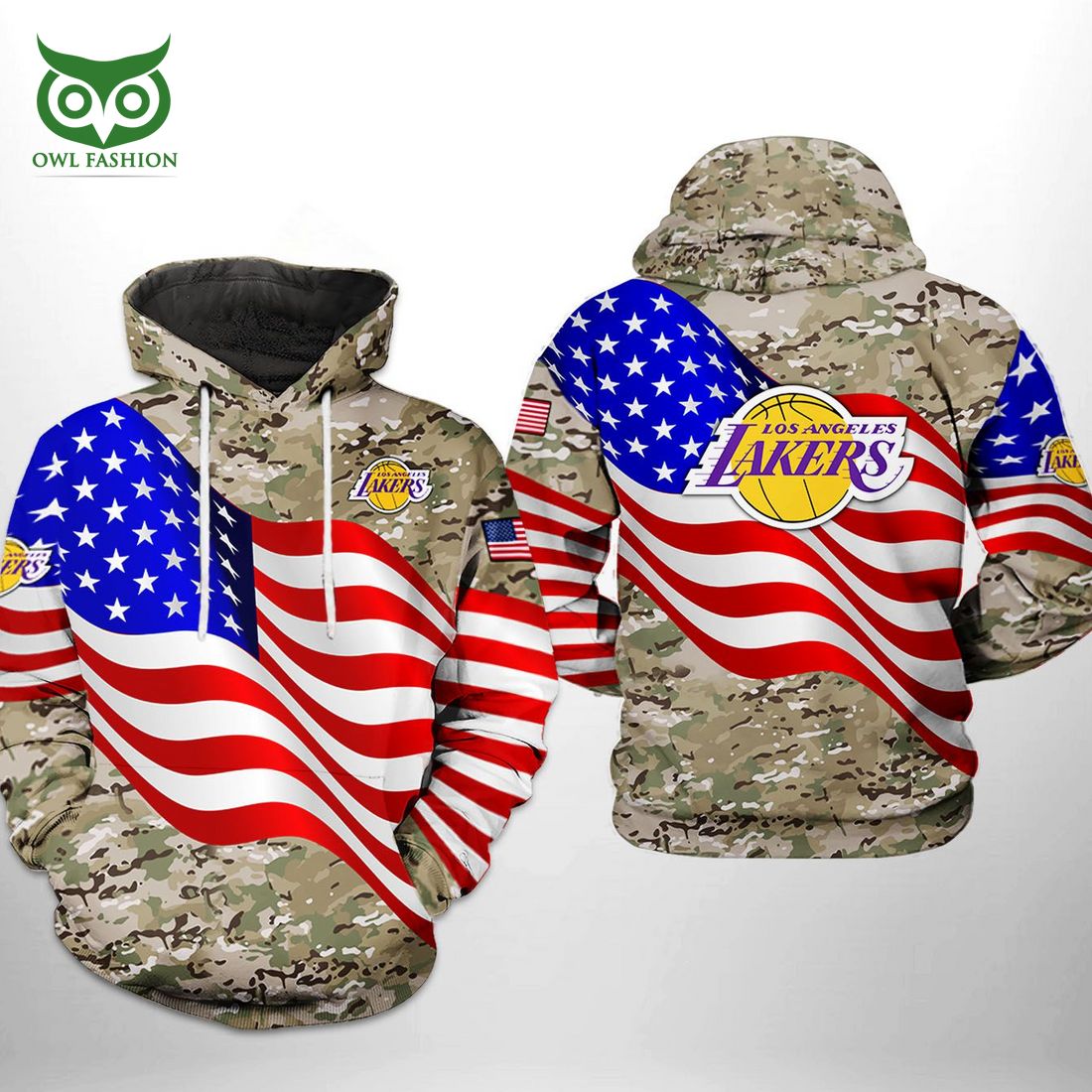 Los Angeles Lakers NBA US Flag Camo Veteran Team 3D - Adult & Kids T-Shirts, Sweatshirts & Hoodies apparel design preview 1