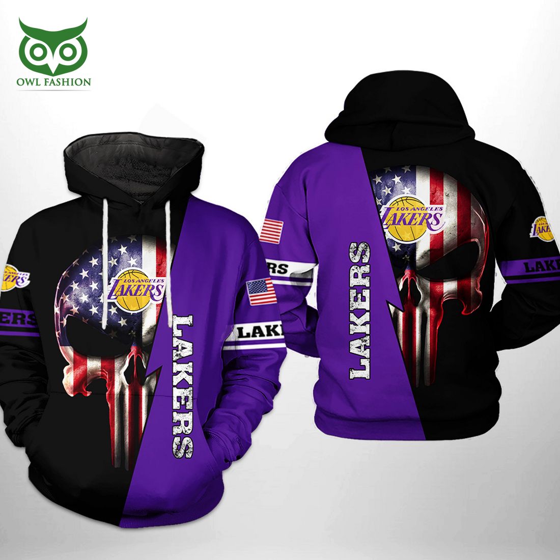 Los Angeles Lakers NBA US Flag Skull Team 3D Printed - Adult & Kids T-Shirts, Sweatshirts & Hoodies apparel design preview 1