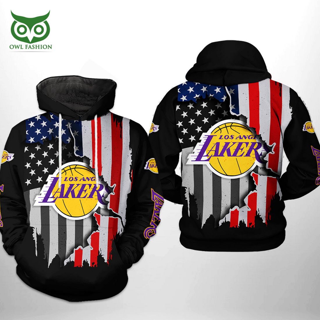 Los Angeles Lakers NBA US Flag Team 3D Design Printed - Adult & Kids T-Shirts, Sweatshirts & Hoodies apparel design preview 1