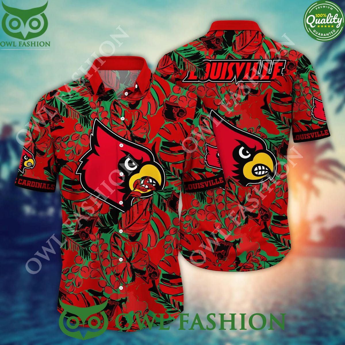 Louisville Cardinals NCAA Hawaiian Shorts Aloha Palm - Adult & Kids T-Shirts, Sweatshirts & Hoodies apparel design preview 1