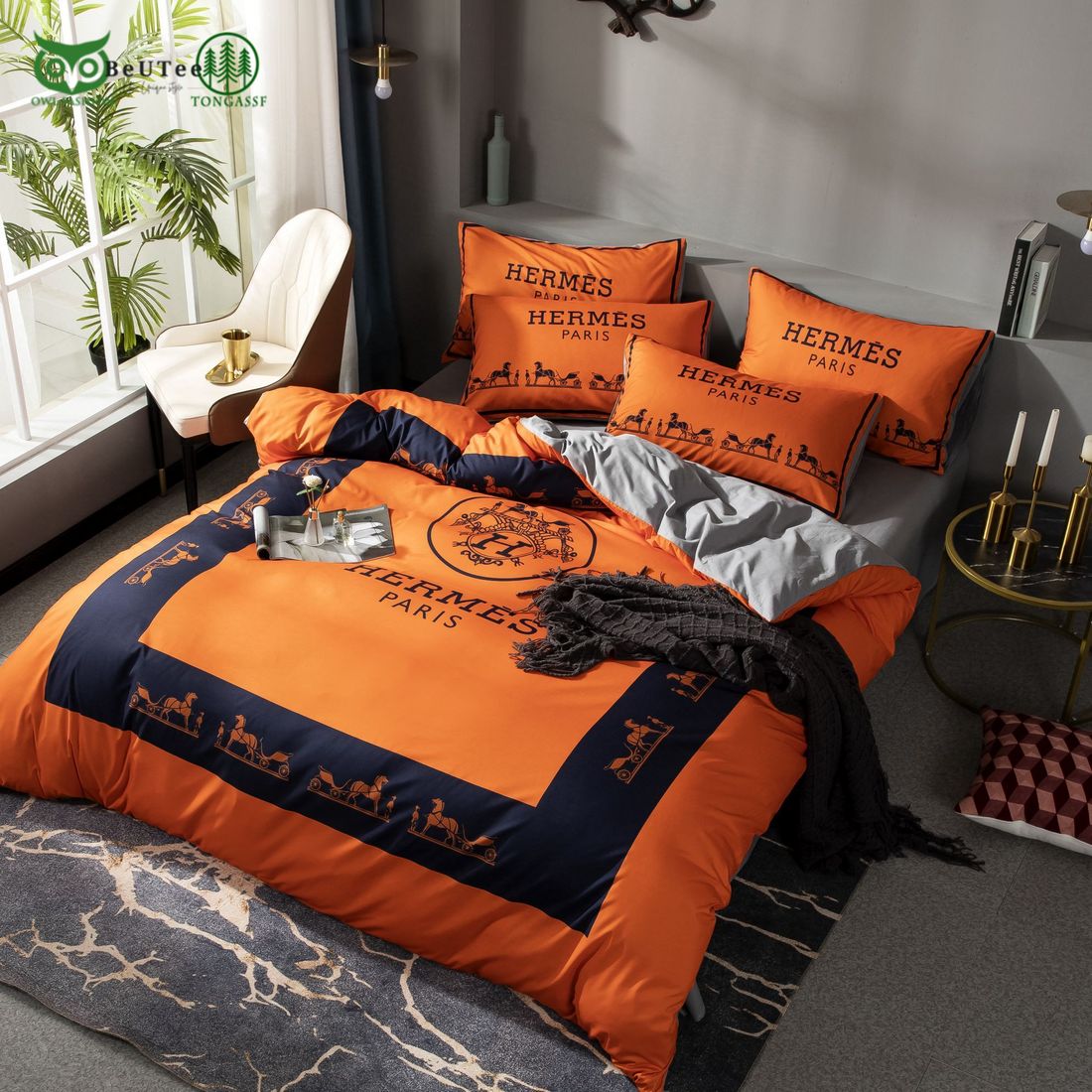 Luxury Hermes Horse Orange Paris Bedding Set - Adult & Kids T-Shirts, Sweatshirts & Hoodies apparel design preview 1