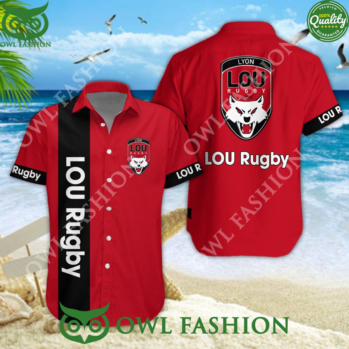 Lyon OU Union Team Rugby Hawaiian Top 14 - Adult & Kids T-Shirts, Sweatshirts & Hoodies apparel design preview 1