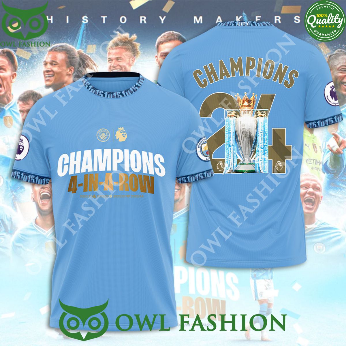 Manchester City Champions 4 in a row 3d - Adult & Kids T-Shirts, Sweatshirts & Hoodies apparel design preview 1