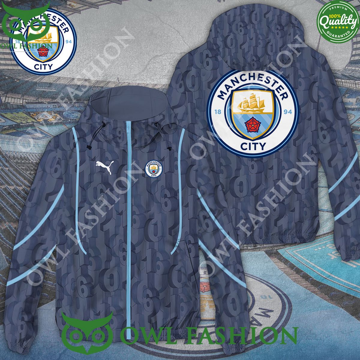 Manchester City FC 1894 Football 3D waterproof Jacket - Adult & Kids T-Shirts, Sweatshirts & Hoodies apparel design preview 1