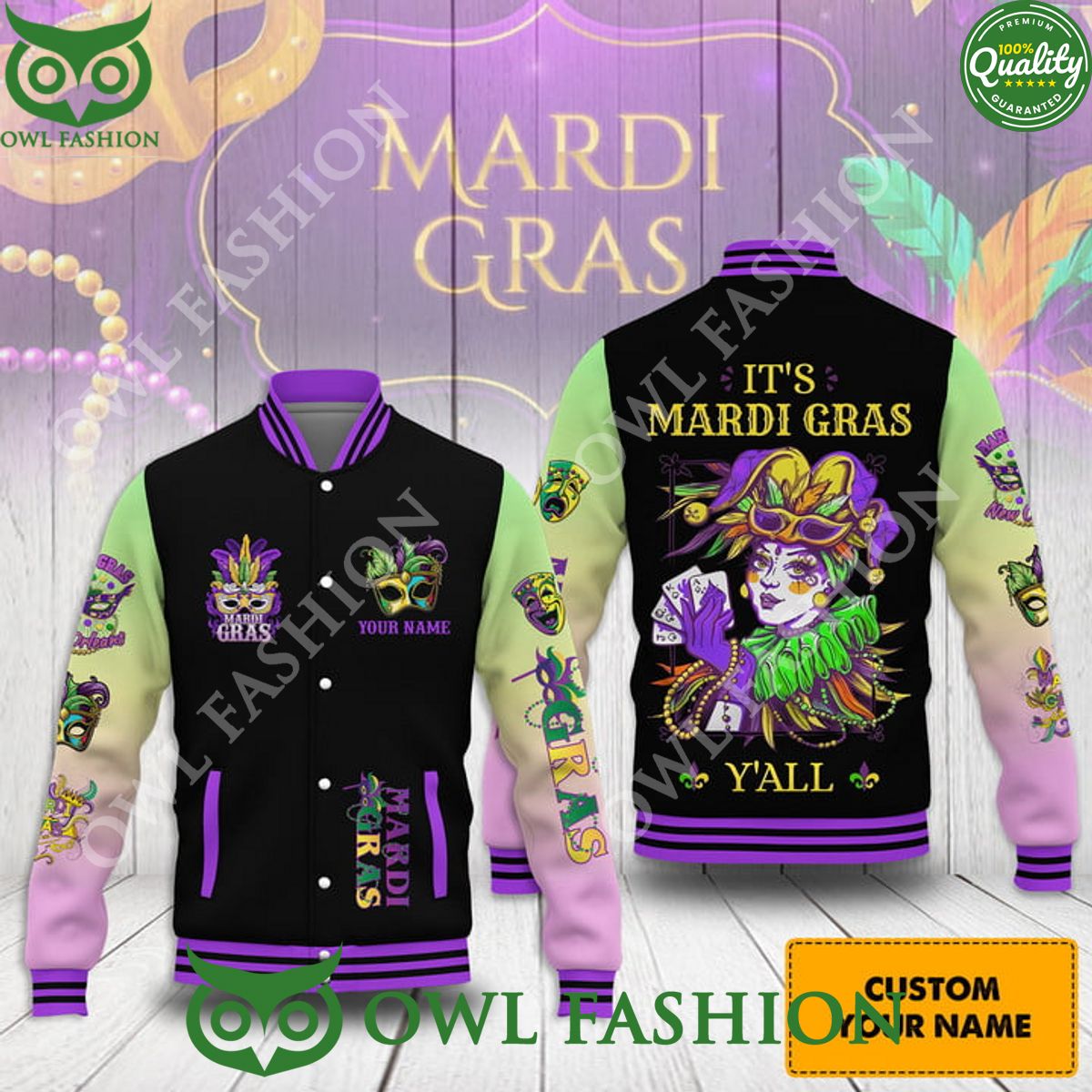 Mardi Gras you all Baseball Jacket Varsity - Adult & Kids T-Shirts, Sweatshirts & Hoodies apparel design preview 1