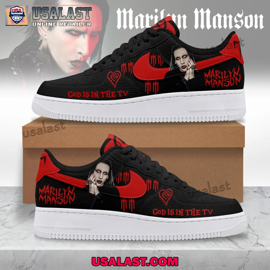 Marilyn Manson God Is In The TV Air Force Shoes - Adult & Kids T-Shirts, Sweatshirts & Hoodies apparel design preview 1