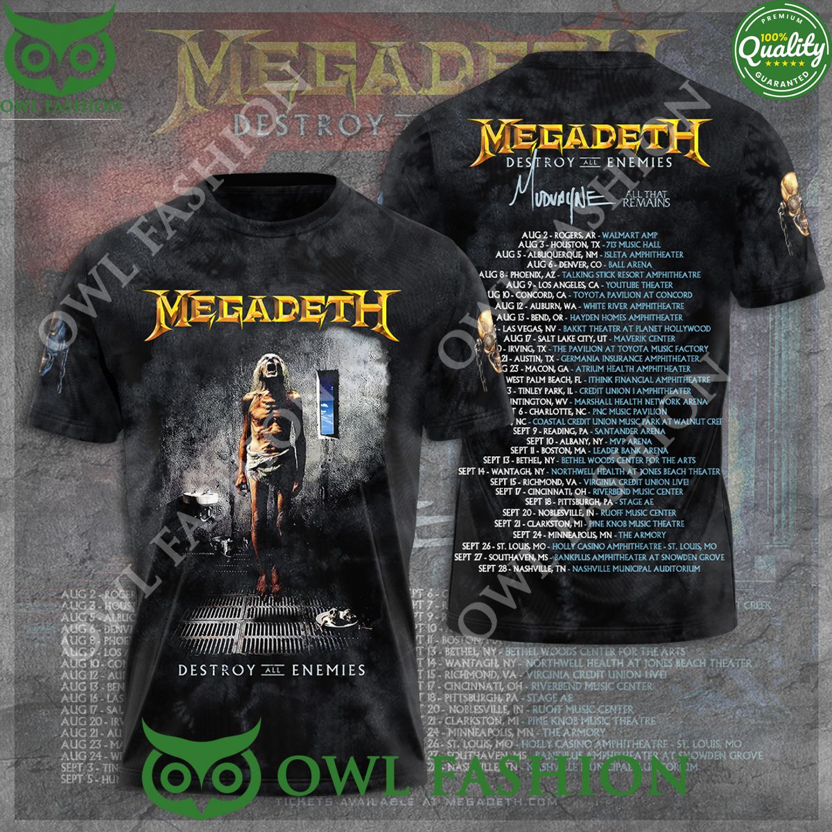 Megadeth Band Destroy All Enemies Tour Schedule 3D - Adult & Kids T-Shirts, Sweatshirts & Hoodies apparel design preview 1