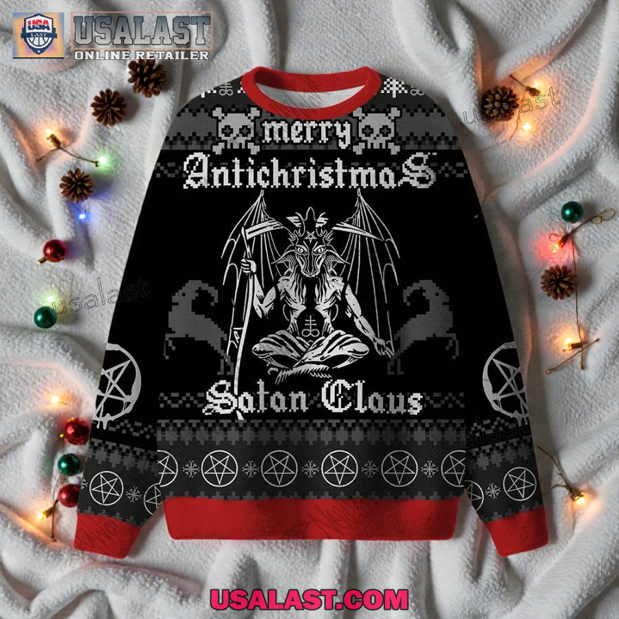 Merry Antichristmas Satan Claus Satanic Ugly Sweater - Adult & Kids T-Shirts, Sweatshirts & Hoodies apparel design preview 1