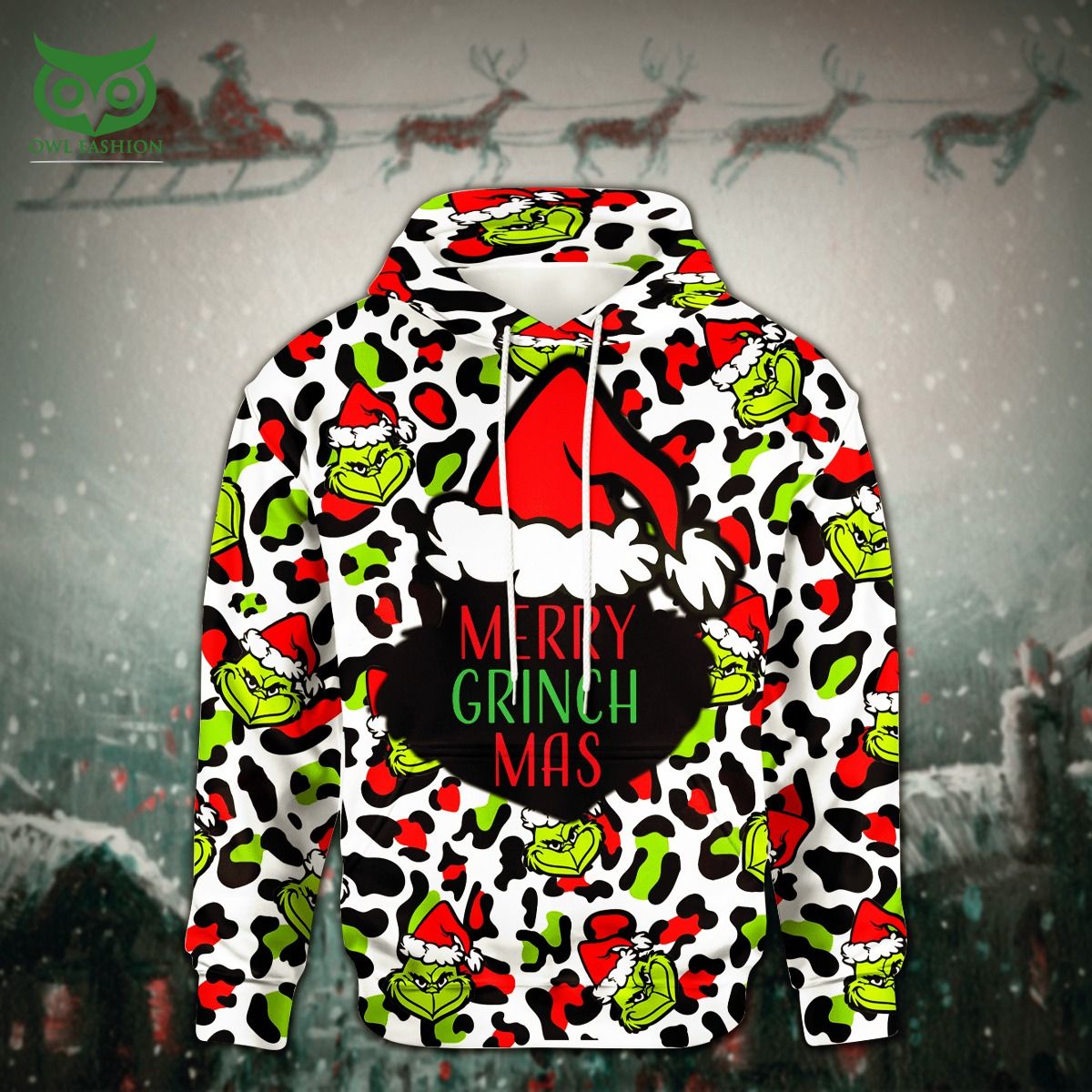 Merry Grinchmas Grinch Christmas Leopard Pattern 3D - Adult & Kids T-Shirts, Sweatshirts & Hoodies apparel design preview 1