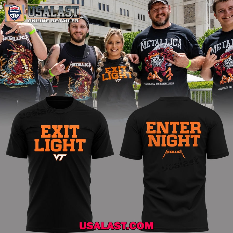 Metallica Virginia Tech Hokies Exit Light Black - Adult & Kids T-Shirts, Sweatshirts & Hoodies apparel design preview 1
