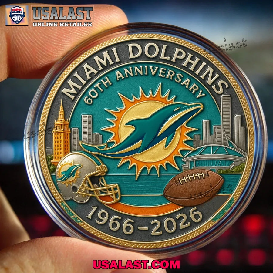 MIAMI DOLPHINS 60th Anniversary Commemorative Coin - Adult & Kids T-Shirts, Sweatshirts & Hoodies apparel design preview 1