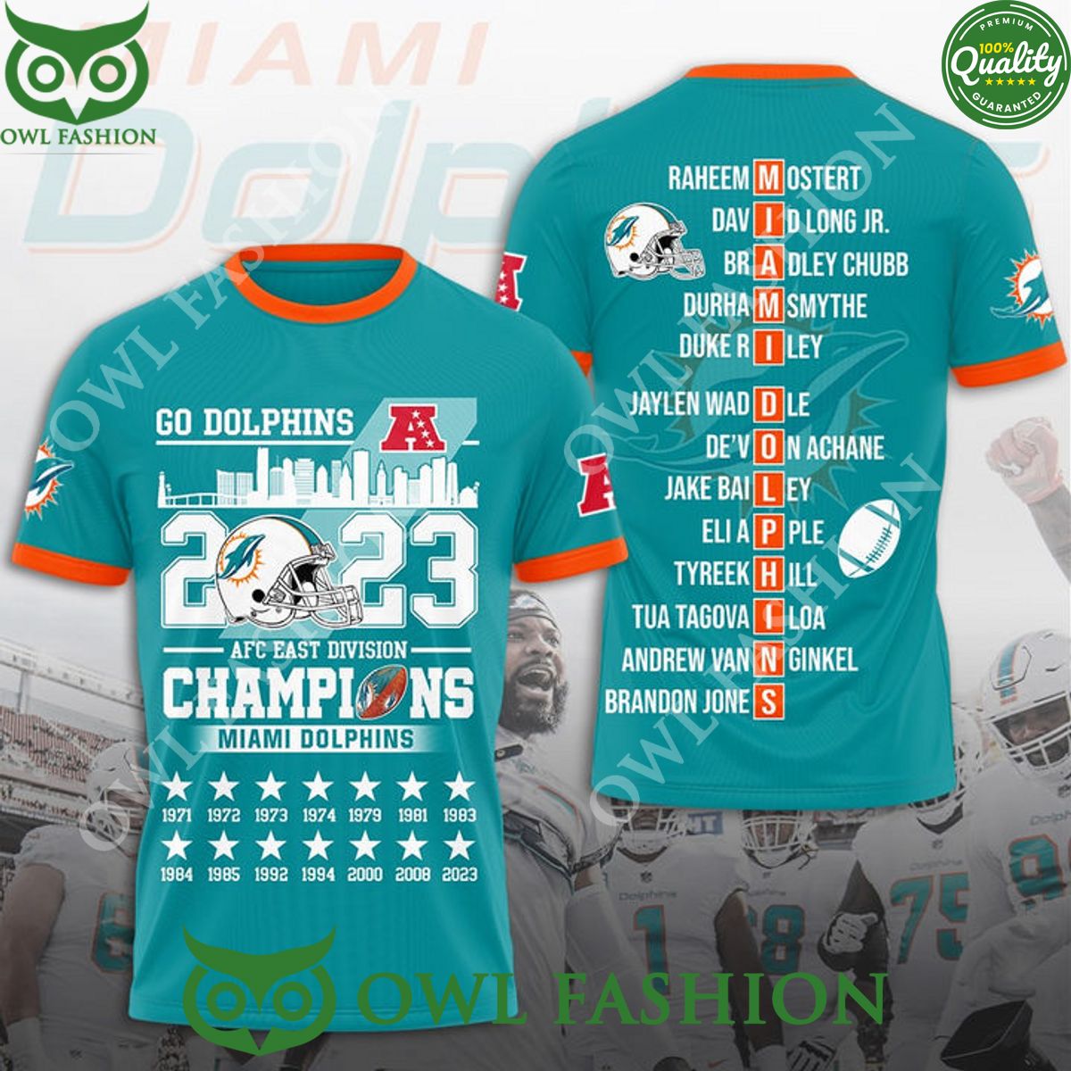 Miami Dolphins AFC East Division Champions 2023 blue - Adult & Kids T-Shirts, Sweatshirts & Hoodies apparel design preview 1