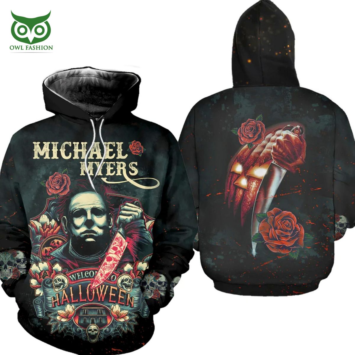 Michael Myers And Roses Halloween Horror Movie 3D - Adult & Kids T-Shirts, Sweatshirts & Hoodies apparel design preview 1
