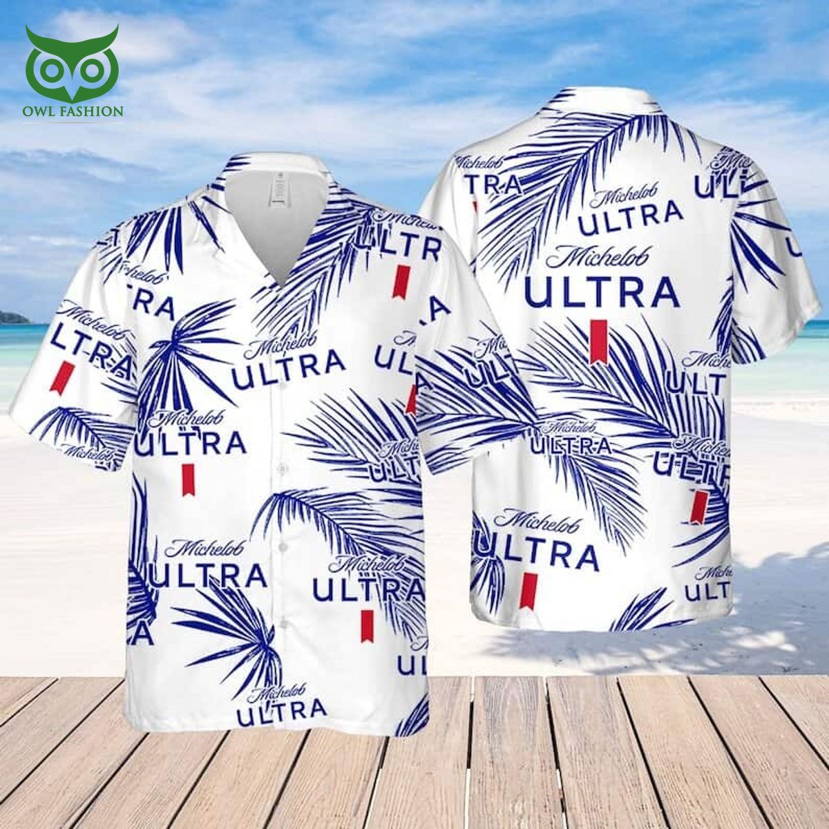 Michelob Ultra Beer Hawaiian Palm Leaves Pattern - Adult & Kids T-Shirts, Sweatshirts & Hoodies apparel design preview 1