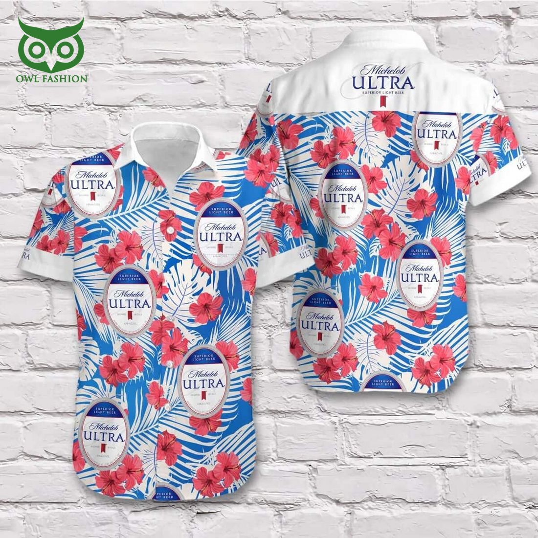 Michelob Ultra Beer Hibiscus Flowers And Palm Leaves - Adult & Kids T-Shirts, Sweatshirts & Hoodies apparel design preview 1