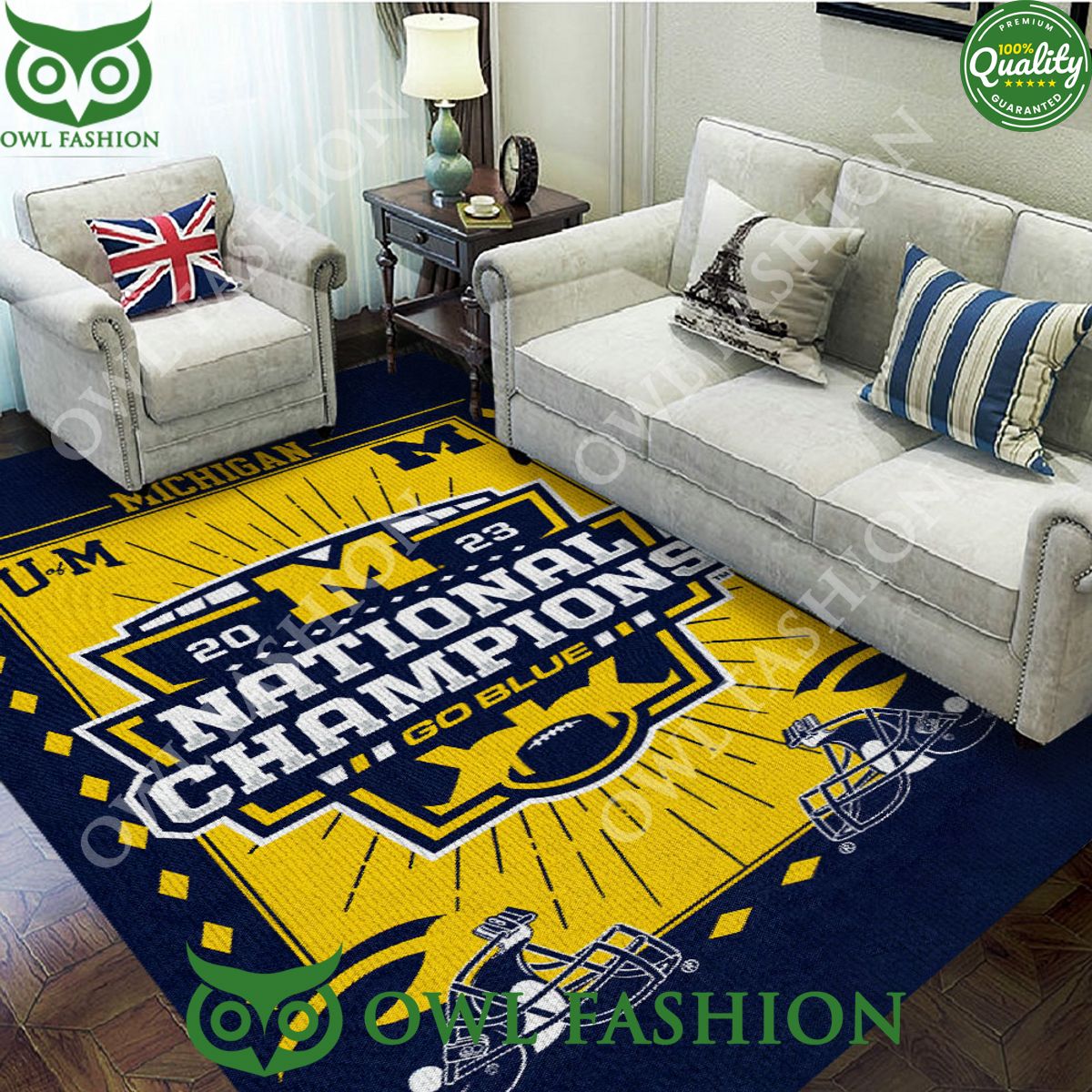 Michigan Wolverines Football Go Blue Rectangular Rug - Adult & Kids T-Shirts, Sweatshirts & Hoodies apparel design preview 1