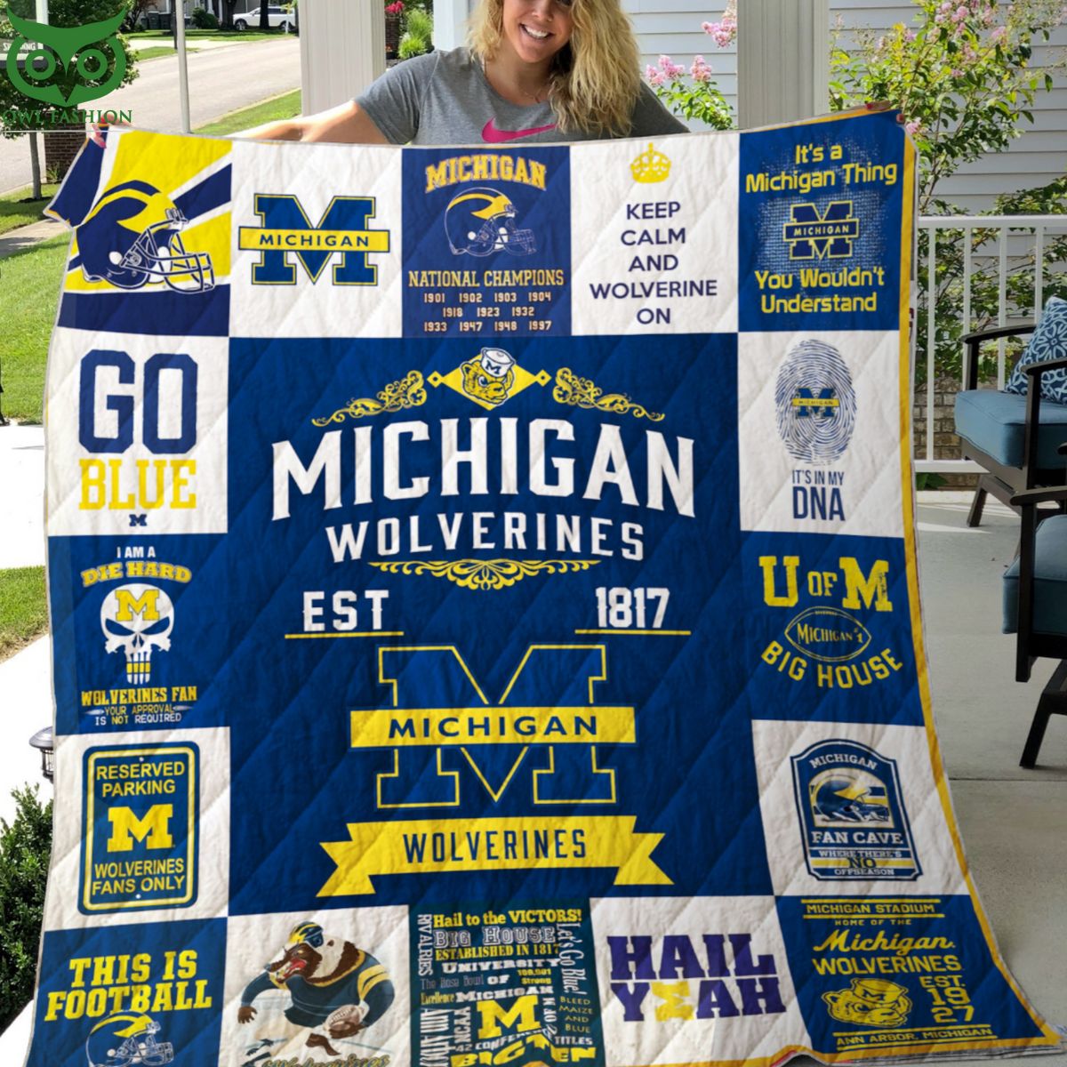 Michigan Wolverines NCAA Quilt Blanket - Adult & Kids T-Shirts, Sweatshirts & Hoodies apparel design preview 1
