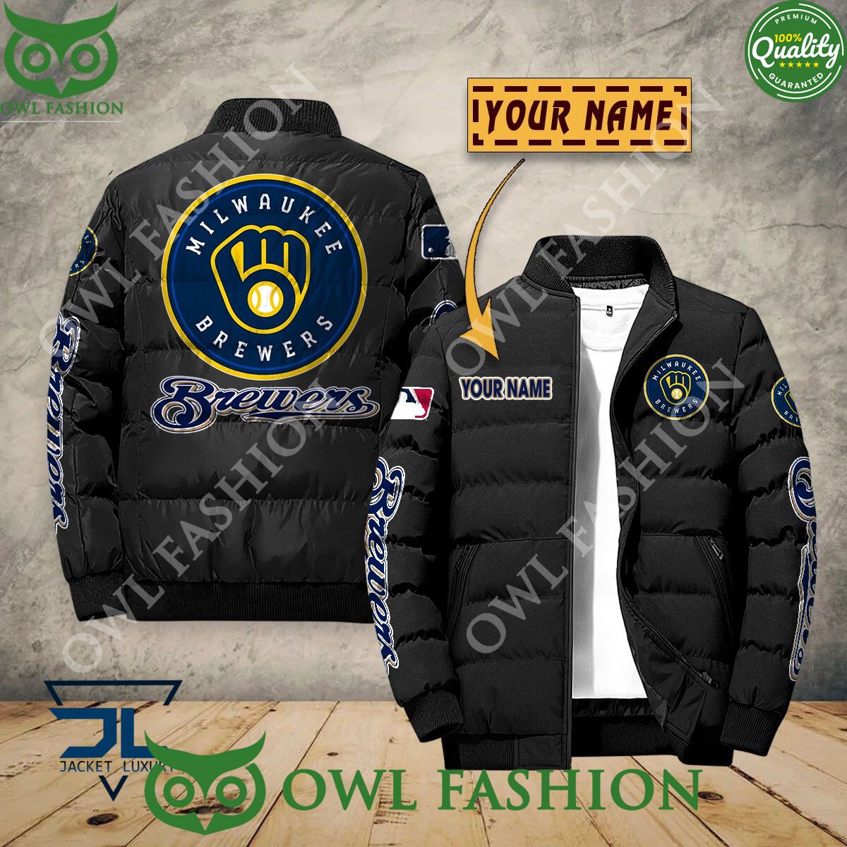 Milwaukee Brewers Custom Name MLB Baseball Jacket - Adult & Kids T-Shirts, Sweatshirts & Hoodies apparel design preview 1
