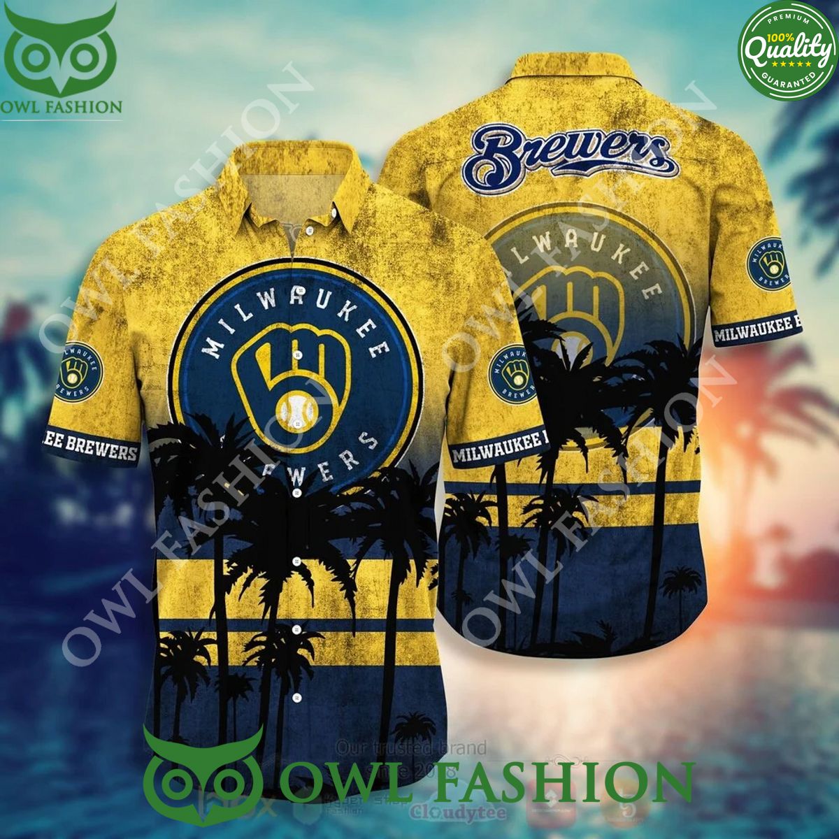 Milwaukee Brewers Symbol Palm Trees Vintage Flower - Adult & Kids T-Shirts, Sweatshirts & Hoodies apparel design preview 1